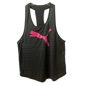 Puma Striped Racerback Scoop Neck Cat Branding Across Front Athletic Tank Top